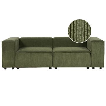 Modular Sofa Green Corduroy 2 Seater Sectional Couch Sofa With Black Legs Modern Living Room Beliani
