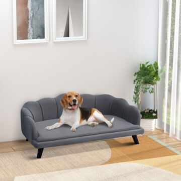 Pawhut Dog Sofa For Medium Large Dogs, Shell Shaped Pet Couch Bed With Legs Cushion Washable Cover, Grey