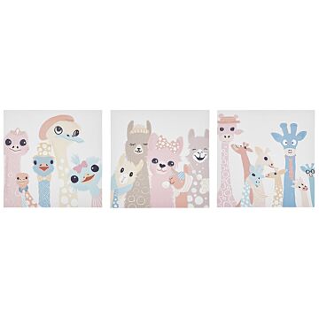 Set Of 3 Canvas Art Prints Multicolour Polyester 30 X 30 Cm Wall Decor Mounting Hooks Kids Room Beliani