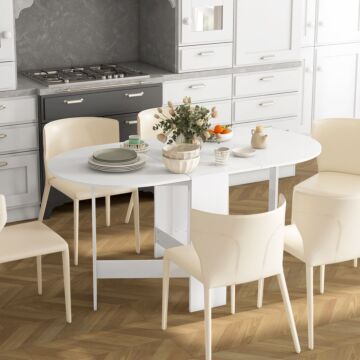 Homcom Folding Dining Table, Drop Leaf Table For Small Spaces, Oval Tabletop For Dining Room, Ash Wood-effect