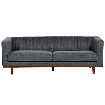 Sofa Dark Grey Polyester Upholstered 3-seater Modern Couch Style Living Room Wide Armrests Tufted Backrest Beliani
