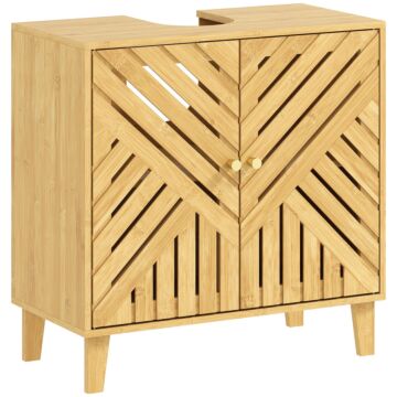 Homcom Bamboo Bathroom Under Sink Cabinet With Adjustable Shelf For Basin Without Pedestal - Natural