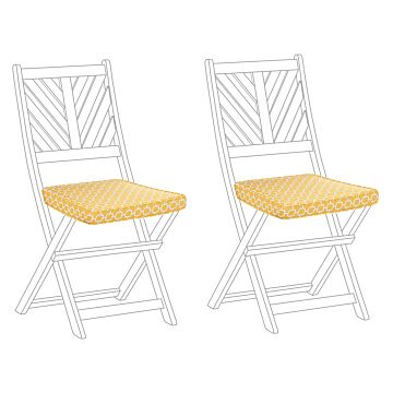 Set Of 2 Outdoor Seat Cushions Yellow And White Geometric Pattern String Tied Uv Resistant Set Pad Beliani