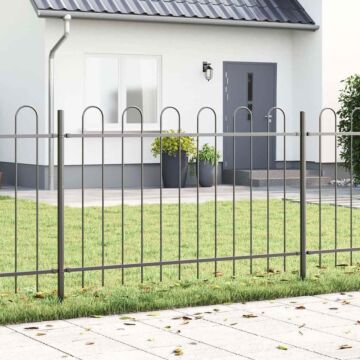 Vidaxl Grey Garden Fence With Hoop Top, 13.6x1 M, Made Of Steel