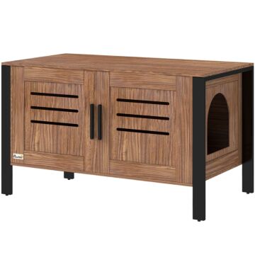 Pawhut Cat Litter Box Enclosure With Tall Legs, Scratching Board, Double Doors, Ventilation Holes, 80 X 45 X 50 Cm, Dark Brown