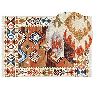 Kilim Area Rug Multicolour Wool And Cotton 200 X 300 Cm Handmade Woven Boho Patchwork Pattern With Tassels Beliani