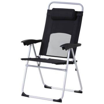 Outsunny Outdoor Garden Folding Chair Patio Armchair 3-position Adjustable Recliner Reclining Seat With Pillow - Black