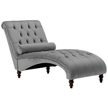 Chaise Lounge Light Grey Velvet Chesterfield Buttoned Modern Living Room Chaise Wooden Legs Beliani