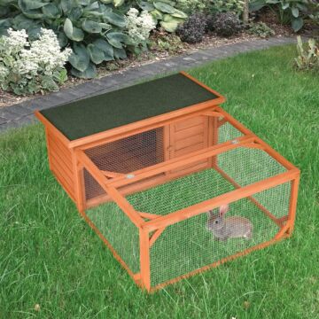Pawhut Guinea Pigs Hutches Small Animal House Off-ground Ferret Bunny Cage Backyard With Openable Main House & Run Roof 125.5 X 100 X 49cm Orange