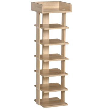 Homcom 7 Tier Shoe Rack Organizer Storage Shelf Wooden Display Cabinet For Entryway Living Room Bedroom Oak