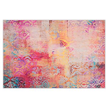 Area Rug Carpet Multicolour Polyester Fabric Abstract Pattern Rubber Coated Bottom 140 X 200 Cm Beliani