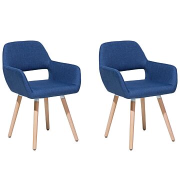 Set Of 2 Dining Chairs Blue Fabric Upholstery Light Wood Legs Modern Eclectic Style Beliani