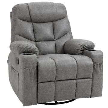 Homcom Manual Reclining Chair, Recliner Armchair With Faux Leather, Footrest, Cup Holders, 86x93x102cm, Grey