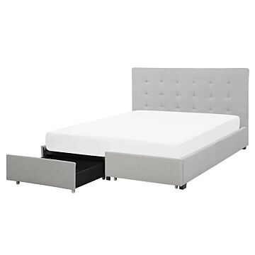 Eu King Size Bed Light Grey Fabric 5ft3 Upholstered Frame Buttoned Headrest With Storage Drawers Beliani