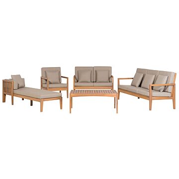 Garden Conversation Set Light Certified Acacia Wood 7 Seater With Grey Cushions Beliani