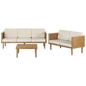 Garden Sofa Set Acacia Wood White Cushions Coffee Table 5 Seater Modern Design Outdoor Conversation Set Beliani