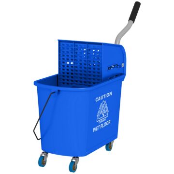 Homcom 20l Mop Bucket With Wringer And Handle, Mop Bucket On Wheels For Floor Cleaning, Separate Dirty And Clean Water, Blue
