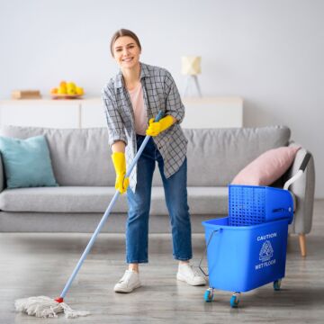 Homcom 20l Mop Bucket With Wringer And Handle, Mop Bucket On Wheels For Floor Cleaning, Separate Dirty And Clean Water, Blue