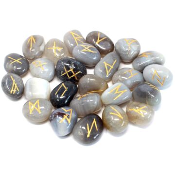 Runes Stone Set In Pouch - Grey Agate