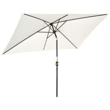 Outsunny 3x2m Patio Parasol Garden Umbrellas Canopy With Aluminum Tilt Crank Rectangular Sun Shade Steel, Cream White