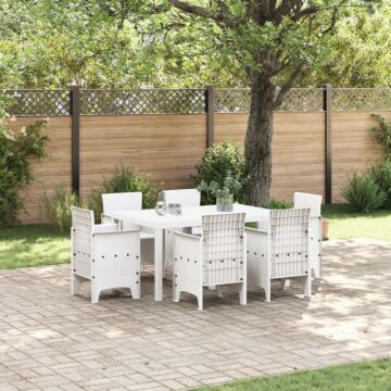 Vidaxl Garden Dining Set Set Of 7 White Rattan/polyester Durable