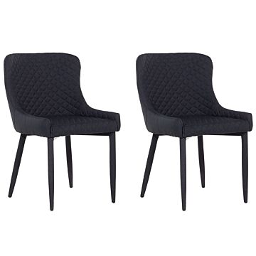 Set Of 2 Dining Chairs Black Upholstered Fabric Diamond Stitching Beliani
