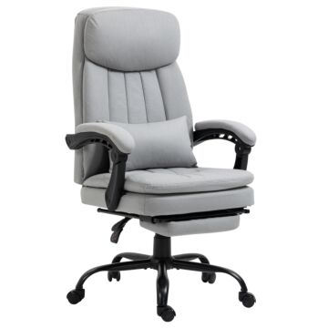Vinsetto Vibration Massage Office Chair With Heat, Microfibre Computer Chair With Footrest, Lumbar Support Pillow, Armrest, Reclining Back, Grey