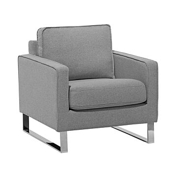 Armchair Grey Fabric Sled Silver Legs Modern Living Room Beliani