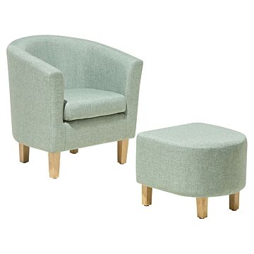 Armchair And Footstool Set Green Fabric Upholstery Tub Chair Beliani