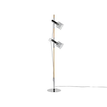 Floor Lamp Light Wood And Silver Metal 150 Cm Adjustable Round Transparent Glass Spotlights Modern Design Beliani