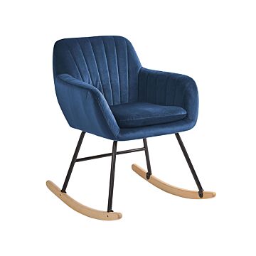 Rocking Chair Blue Velvet Metal Legs Wooden Skates Modern Beliani