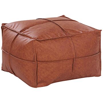 Pouffe Brown Faux Leather 60 X 45 Cm Square Pu Ottoman Footstool Beliani