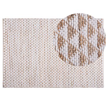 Rug Beige Jute And Cotton Blend 140 X 200 Cm Hand Woven Geometric Pattern Beliani