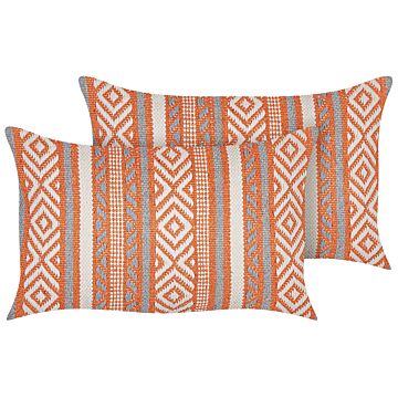 2 Cushions Multicolour Cotton Cover 30 X 50 Cm Decorative Pillow Geometric Pattern