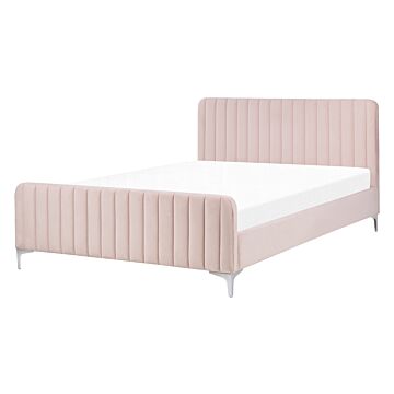 Bed Frame Pastel Pink Velvet Eu Double Size 4ft6 Tufted Headboard Metal Legs Modern Design Beliani