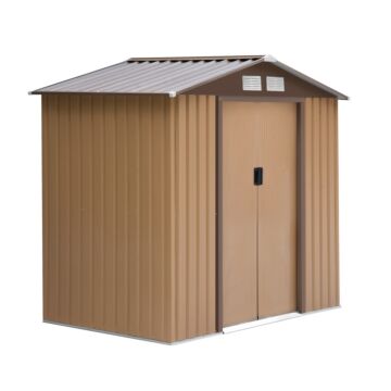 Outsunny 7 X 4 Ft Lockable Garden Shed Large Patio Roofed Tool Metal Storage Building Foundation Sheds Box Outdoor Furniture, Yellow