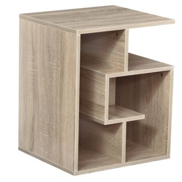 Homcom Side Table, 3 Tier End Table With Open Storage Shelves, Living Room Coffee Table Organiser Unit, Oak Colour