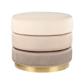 Footstool Ombre Beige Velvet 48 X 48 X 41 Cm Round Dressing Pouffe Gold Base Glam Modern Stool