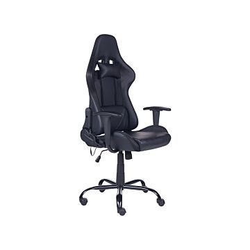 Gaming Chair Black Faux Leather Swivel Adjustable Height Gas Lift With Led Lights Modern Office Beliani
