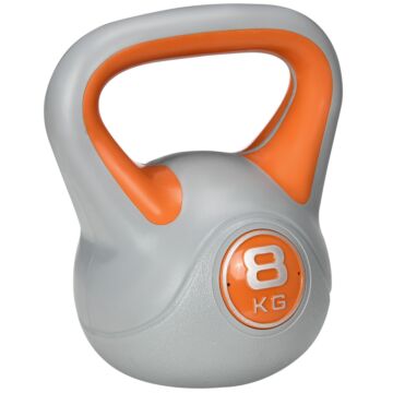Sportnow Kettlebell, 8kg Kettle Bells With Handle For Home Gym Weight Lifting And Strength Training, Orange And Grey