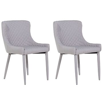 Set Of 2 Dining Chairs Light Grey Fabric Upholstery Glam Eclectic Style Beliani