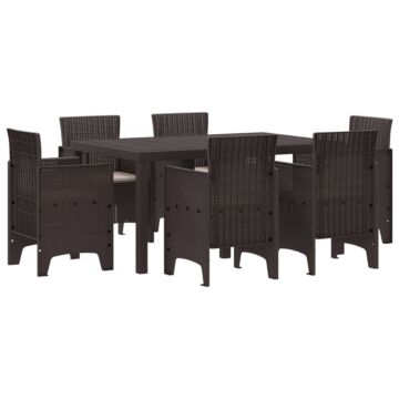 Vidaxl 7 Piece Garden Dining Set With Cushions Brown Poly Rattan