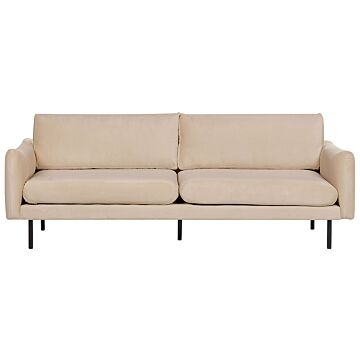 Sofa Beige Velvet Fabric Black Legs 3 Seater Cushion Seat Modern Retro Style Beliani