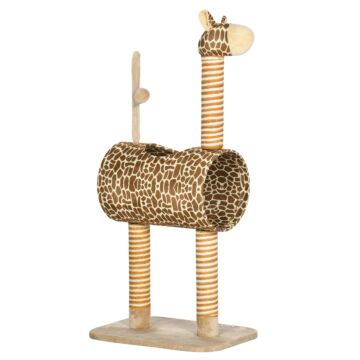 Pawhut Cat Tree For Indoor Cats Cute Giraffe Kitten Play Tower With Scratching Posts Tunnel Ball Toy, 48.5 X 34.5 X 101 Cm