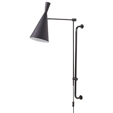 Wall Lamp Black Steel 1 Light Lighting Cone Shade Adjustable Arm Modern Industrial Living Room Bedroom Beliani