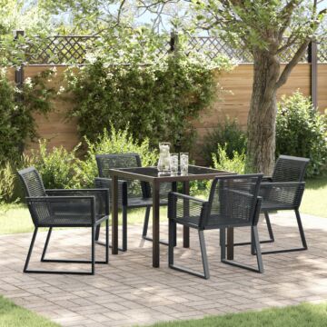 Vidaxl 5 Piece Garden Dining Set Black Poly Rattan