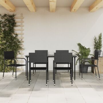 Vidaxl 7 Piece Garden Dining Set Black Poly Rattan