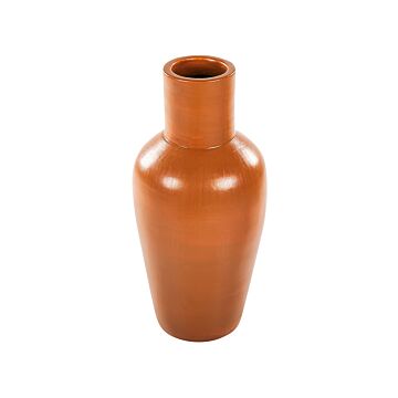 Decorative Vase Orange Terracotta Earthenware Handmade Natural Style For Dried Flowers Beliani