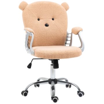 Vinsetto Cute Office Chair, Bear Shape Desk Chair With Teddy Fleece Fabric, Padded Armrests, Tilt Function, Adjustable Seat Height, Brown