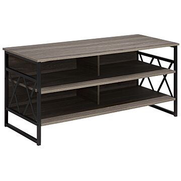 Tv Rtv Stand Cabinet Dark Wood With Black Metal 4 Shelves Storage Unit Living Room Modern Industrial Beliani